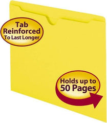 SMEAD - 8-1/2 x 11", Letter Size, Yellow, Colored Folders with Double-Ply Tabs - 11 Point Stock, Straight Tab Cut Location - Exact Industrial Supply