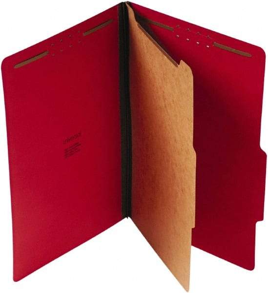 UNIVERSAL - 8-1/2 x 14", Legal, Ruby Red, Classification Folders with Top Tab Fastener - 25 Point Stock, Right of Center Tab Cut Location - Exact Industrial Supply