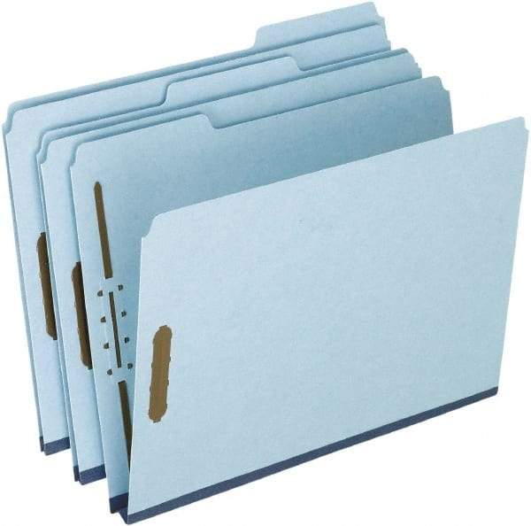 Pendaflex - 8-1/2 x 11", Letter Size, Blue, Classification Folders with Top Tab Fastener - 25 Point Stock, 1/3 Tab Cut Location - Exact Industrial Supply