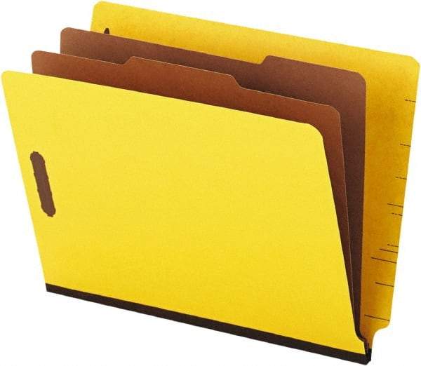 Universal One - 8-1/2 x 11", Letter Size, Yellow, Classification Folders with End Tab Fastener - 25 Point Stock, Straight Tab Cut Location - Exact Industrial Supply
