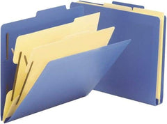 SMEAD - 8-1/2 x 11", Letter Size, Blue, Classification Folders with Top Tab Fastener - Right of Center Tab Cut Location - Exact Industrial Supply