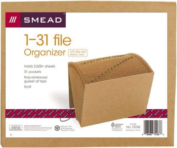 SMEAD - 8-1/2 x 11", Letter Size, Kraft, 1-31 Indexed Expanding Files - Assorted Tab Cut Location - Exact Industrial Supply