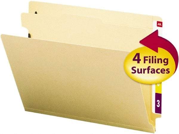 SMEAD - 8-1/2 x 11", Letter Size, Manila, Classification Folders with End Tab Fastener - 18 Point Stock, Straight Tab Cut Location - Exact Industrial Supply