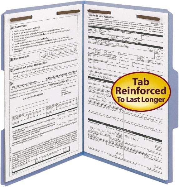 SMEAD - 8-1/2 x 14", Legal, Blue, File Folders with Top Tab - 11 Point Stock, 1/3 Tab Cut Location - Exact Industrial Supply