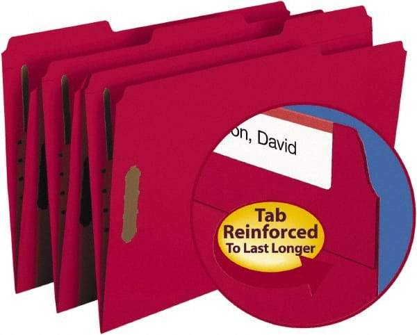 SMEAD - 8-1/2 x 14", Legal, Red, File Folders with Top Tab - 11 Point Stock, 1/3 Tab Cut Location - Exact Industrial Supply