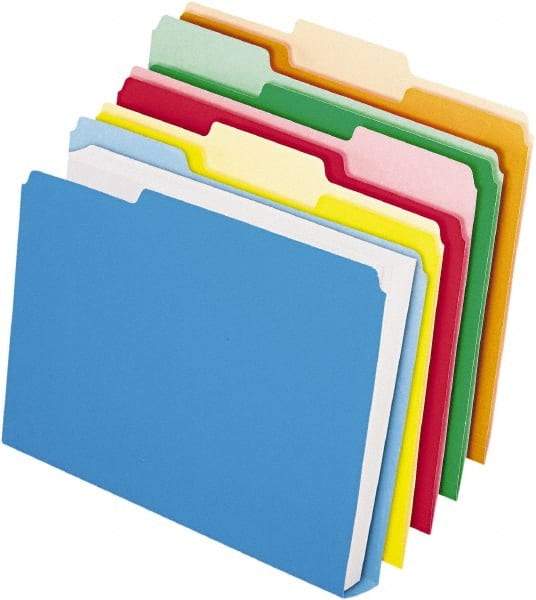 Pendaflex - 8-1/2 x 11", Letter Size, Assorted Colors, File Folders with Top Tab - 11 Point Stock, 1/3 Tab Cut Location - Exact Industrial Supply