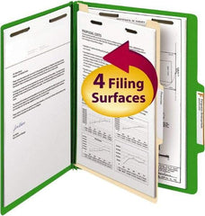 SMEAD - 8-1/2 x 11", Letter Size, Green, Classification Folders with Top Tab Fastener - 14 Point Stock, Right of Center Tab Cut Location - Exact Industrial Supply