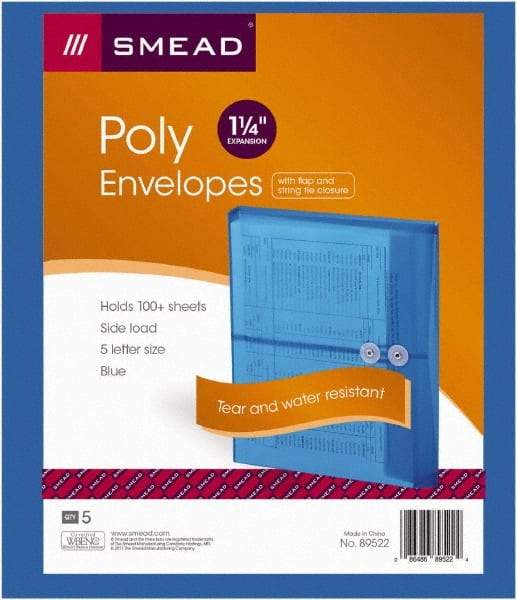 SMEAD - 8-1/2 x 11", Letter Size, Transparent Blue, Poly String & Button Envelope - Exact Industrial Supply