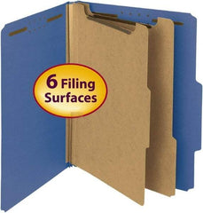 SMEAD - 8-1/2 x 11", Letter Size, Dark Blue, Classification Folders with Top Tab Fastener - 25 Point Stock, Right of Center Tab Cut Location - Exact Industrial Supply
