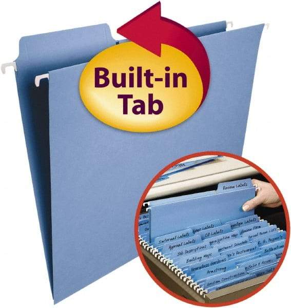 SMEAD - 8-1/2 x 11", Letter Size, Blue, Hanging File Folder - 11 Point Stock, 1/3 Tab Cut Location - Exact Industrial Supply