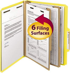 SMEAD - 8-1/2 x 11", Letter Size, Yellow, Classification Folders with Top Tab Fastener - 14 Point Stock, Right of Center Tab Cut Location - Exact Industrial Supply