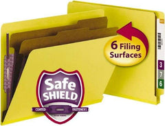 SMEAD - 8-1/2 x 11", Letter Size, Yellow, Classification Folders with End Tab Fastener - 23 Point Stock, Straight Tab Cut Location - Exact Industrial Supply