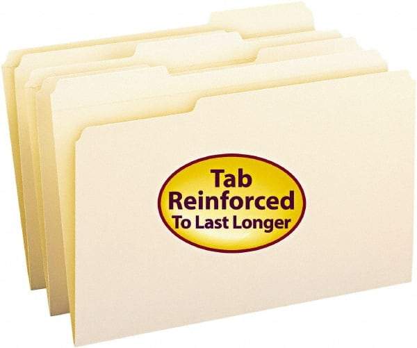 SMEAD - 8-1/2 x 14", Legal, Manila, File Folders with Top Tab - 11 Point Stock, 1/3 Tab Cut Location - Exact Industrial Supply