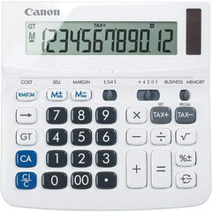 Canon - 12-Digit LCD 12 Function Portable Calculator - 6-1/2 x 6 x 1-1/4 Display Size, White, Solar & Battery Powered - Exact Industrial Supply