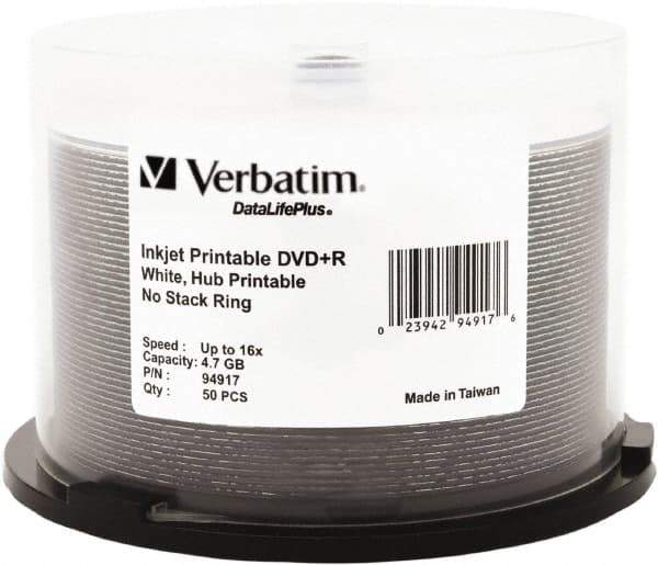 Verbatim - White DVD+R Disc - Use with CD, DVD - Exact Industrial Supply