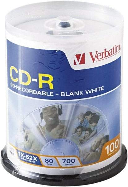 Verbatim - White CD-R Discs - Use with CD, DVD - Exact Industrial Supply