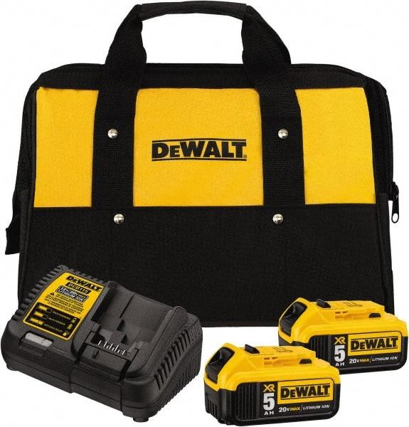 DeWALT - 20 Volt, 2 Battery Lithium-Ion Power Tool Charger - 1 hr to Charge, AC Wall Outlet Power Source, Batteries Included - Exact Industrial Supply