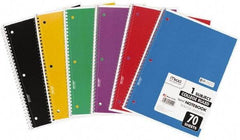 Mead - 70 Sheet, 8 x 10-1/2", College Ruled Spiral Bound Notebook - Assorted Colors - Exact Industrial Supply