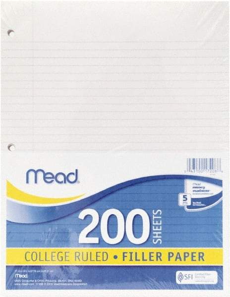 Mead - 200 Sheet, 8-1/2 x 11", College Ruled Filler Paper - White - Exact Industrial Supply