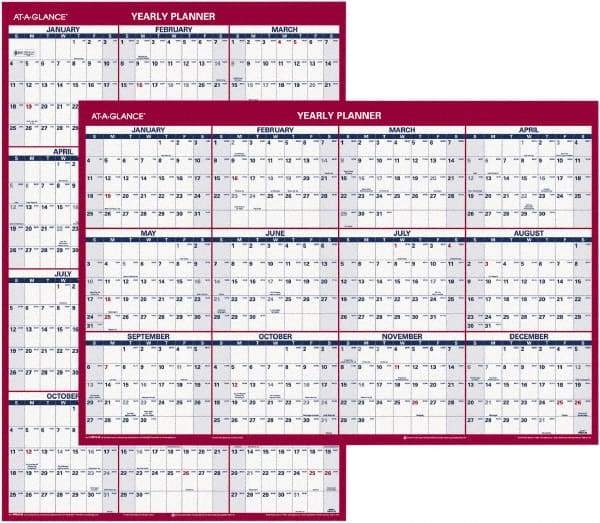 AT-A-GLANCE - 1 Sheet, 24 x 36", Wall Calendar - Blue & Red - Exact Industrial Supply