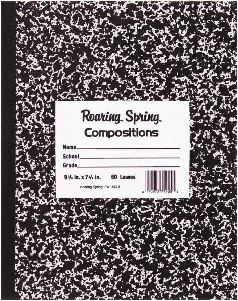 Roaring Spring - 100 Sheet, 7-1/2 x 9-3/4", Wide Ruled Composition Book - Black - Exact Industrial Supply