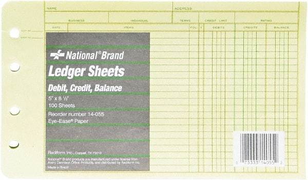 National Brand - 100 Sheet, 5 x 8-1/2", Ledger Refill Sheets - Green - Exact Industrial Supply