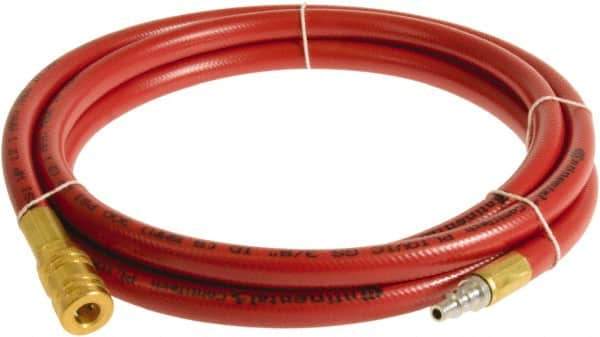Continental ContiTech - 3/8" ID x 0.6" OD 3' Long Multipurpose Air Hose - Industrial Interchange Safety Coupler x Male Plug Ends, 300 Working psi, -10 to 158°F, 1/4" Fitting, Red - Exact Industrial Supply