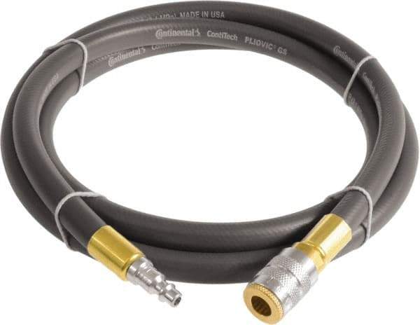 Continental ContiTech - 3/4" ID x 1.11" OD 5' Long Multipurpose Air Hose - Industrial Interchange Safety Coupler x Male Plug Ends, 250 Working psi, -10 to 158°F, 3/4" Fitting, Gray - Exact Industrial Supply
