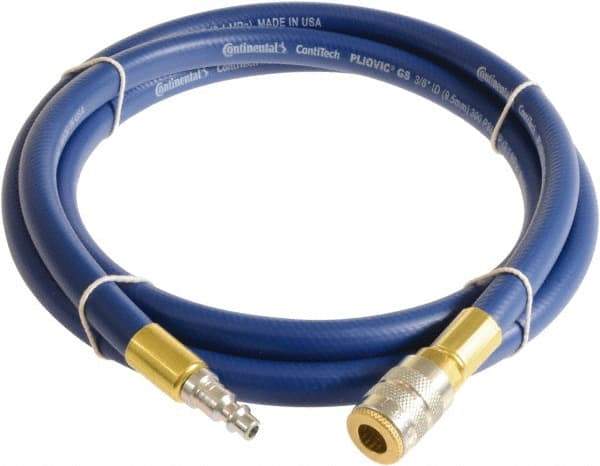 Continental ContiTech - 1/4" ID x 0.45" OD 3' Long Multipurpose Air Hose - Industrial Interchange Safety Coupler x Male Plug Ends, 300 Working psi, -10 to 158°F, 1/4" Fitting, Blue - Exact Industrial Supply