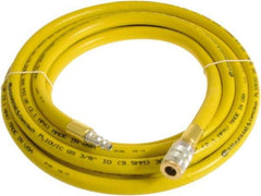 Continental ContiTech - 3/8" ID x 0.6" OD 50' Long Multipurpose Air Hose - Industrial Interchange Safety Coupler x Male Plug Ends, 300 Working psi, -10 to 158°F, 1/4" Fitting, Yellow - Exact Industrial Supply