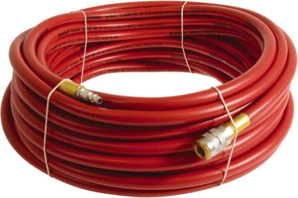 Continental ContiTech - 1/4" ID x 0.45" OD 20' Long Multipurpose Air Hose - Industrial Interchange Safety Coupler x Male Plug Ends, 300 Working psi, -10 to 158°F, 1/4" Fitting, Red - Exact Industrial Supply