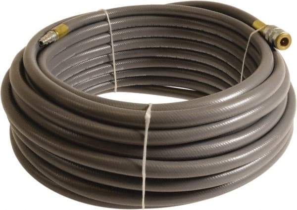 Continental ContiTech - 3/8" ID x 0.6" OD 20' Long Multipurpose Air Hose - Industrial Interchange Safety Coupler x Male Plug Ends, 300 Working psi, -10 to 158°F, 1/4" Fitting, Gray - Exact Industrial Supply