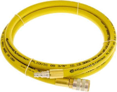 Continental ContiTech - 1/2" ID x 0.78" OD 5' Long Multipurpose Air Hose - Industrial Interchange Safety Coupler x Male Plug Ends, 300 Working psi, -10 to 158°F, 1/2" Fitting, Yellow - Exact Industrial Supply