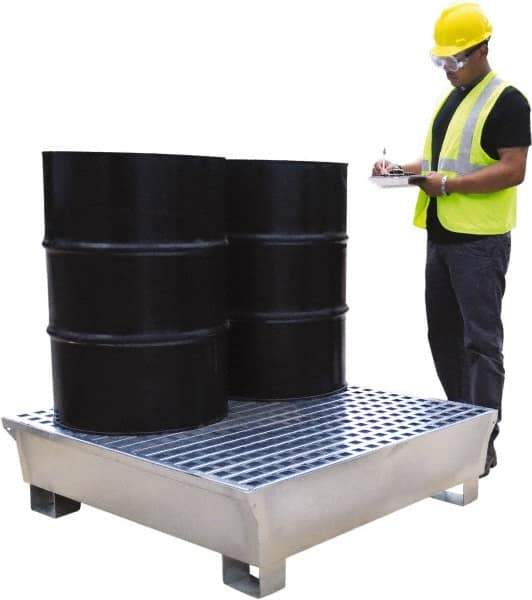 UltraTech - 68 Gal Sump, 3,875 Lb Capacity, 4 Drum, Galvanized Steel Spill Deck or Pallet - 47-1/4" Long x 47-1/4" Wide x 13-1/4" High - Exact Industrial Supply