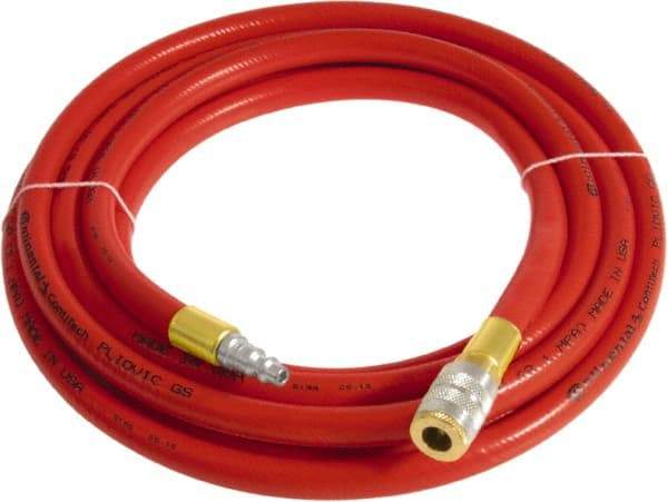 Continental ContiTech - 3/4" ID x 1.11" OD 10' Long Multipurpose Air Hose - Industrial Interchange Safety Coupler x Male Plug Ends, 250 Working psi, -10 to 158°F, 3/4" Fitting, Red - Exact Industrial Supply
