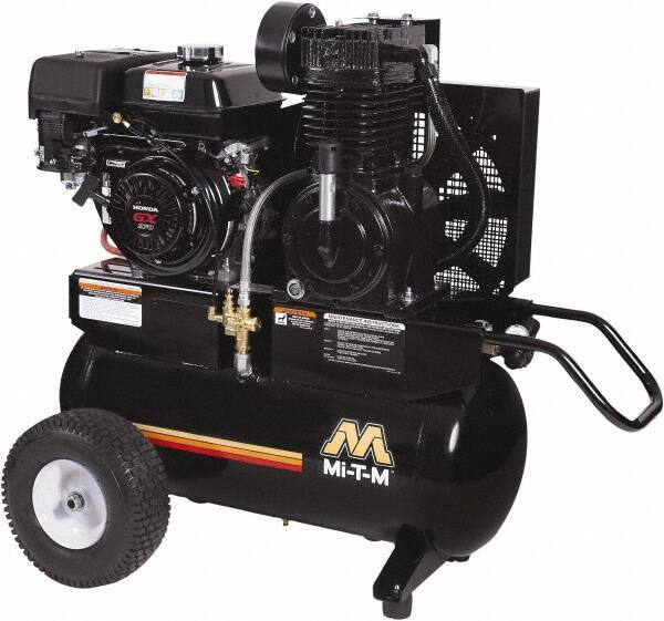 MI-T-M - 9.0 hp, 17.2 CFM, 175 Max psi, Two Stage Portable Fuel Air Compressor - Honda GX270 OHV Engine - Exact Industrial Supply