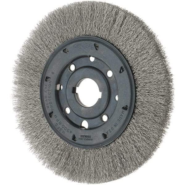 Osborn - 8" OD, 1-1/4" Arbor Hole, Crimped Stainless Steel Wheel Brush - 3/4" Face Width, 1-1/2" Trim Length, 0.01" Filament Diam, 4,500 RPM - Exact Industrial Supply