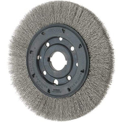 Osborn - 8" OD, 1-1/4" Arbor Hole, Crimped Stainless Steel Wheel Brush - 3/4" Face Width, 1-1/2" Trim Length, 0.01" Filament Diam, 4,500 RPM - Exact Industrial Supply