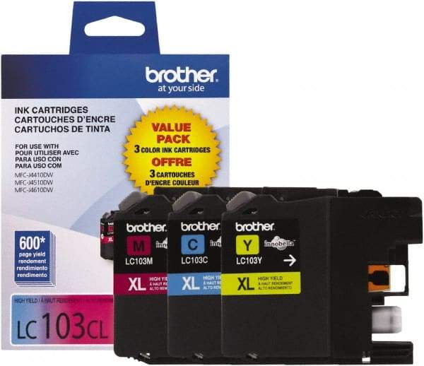 Brother - Cyan, Magenta & Yellow Ink Cartridge - Use with Brother DCP-J152W, MFC-J245, J285DW, J4310DW, J4410DW, J450DW, J4510DW, J4610DW, J470DW, J4710DW, J475DW, J650DW, J6520DW, J6720DW, J6920DW, J870DW, J875DW - Exact Industrial Supply