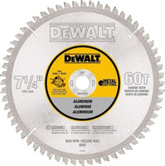 DeWALT - 7-1/4" Diam, 5/8" Arbor Hole Diam, 60 Tooth Wet & Dry Cut Saw Blade - High Speed Steel, Crosscut Action, Standard Round Arbor - Exact Industrial Supply