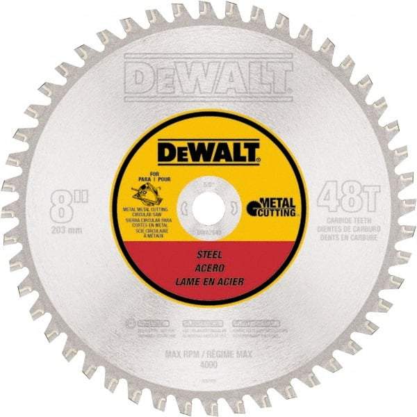 DeWALT - 8" Diam, 5/8" Arbor Hole Diam, 48 Tooth Wet & Dry Cut Saw Blade - High Speed Steel, Crosscut Action, Standard Round Arbor - Exact Industrial Supply