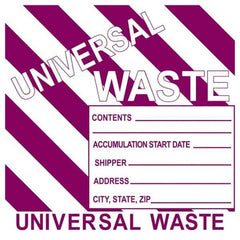 NMC - Universal Label - Legend: Universal Waste Contents______ Accumulation Start Date_____ Shipper_____ Address____ City, State, Zip____, English, Purple, 6" Long x 6" High, Sign Muscle Finish - Exact Industrial Supply