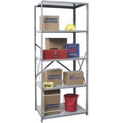 Hallowell - 5 Shelf Starter Medium-Duty Open Steel Shelving - 350 Lb Capacity, 48" Wide x 87" High x 24" Deep, Gray - Exact Industrial Supply