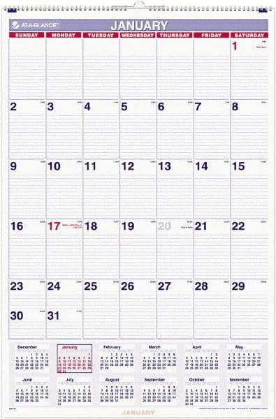 AT-A-GLANCE - 12 Sheet, 20 x 30", Wall Calendar - Blue & Red - Exact Industrial Supply