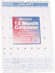 AT-A-GLANCE - 12 Sheet, 12 x 17", Planner Wall Calendar - Blue & Red - Exact Industrial Supply