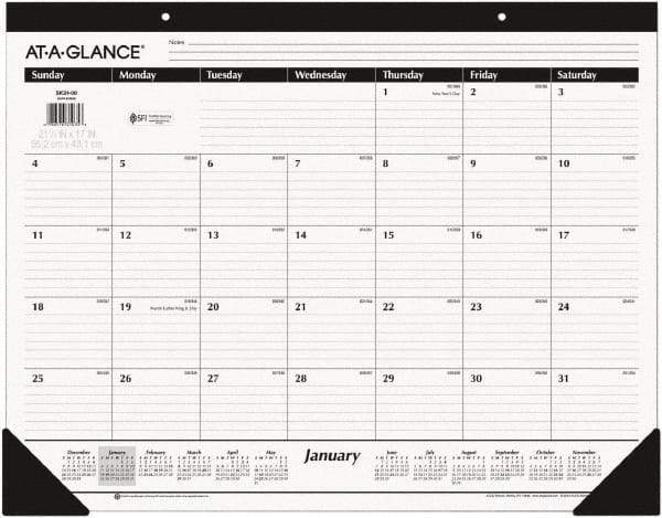 AT-A-GLANCE - 12 Sheet, 22 x 17", Desk Pad - White & Black - Exact Industrial Supply