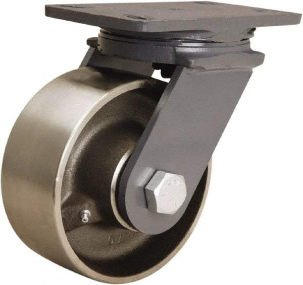 Hamilton - 6" Diam x 2-1/2" Wide x 7-3/4" OAH Top Plate Mount Swivel Caster - Forged Steel, 2,400 Lb Capacity, Tapered Roller Bearing, 4-1/2 x 6-1/2" Plate - Exact Industrial Supply