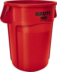 Rubbermaid - 55 Gal Red Round Trash Can - Polyethylene, None Graphic, 33.2" High, Lid Not Included - Exact Industrial Supply