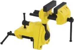 Stanley - 2-7/8" Jaw Width, 3" Opening Capacity, 1-1/2" Throat Depth, Cast Aluminum Swivel Bench Vise - Clamp-On Base Attachment, 7" Long x 3-1/4" Wide x 9-1/2" High - Exact Industrial Supply