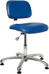 Bevco - 17 to 22" High Adjustable Height Swivel Stool - 25" Wide x 25" Deep, Vinyl Seat, Blue - Exact Industrial Supply